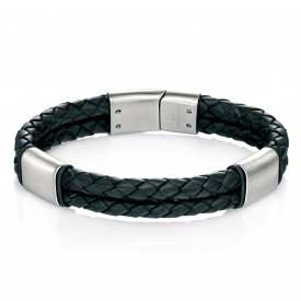 Black leather bracelet with brush finish