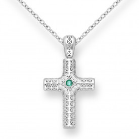 Sterling Silver CROSS Emerald Pendant