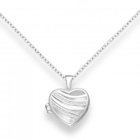 Sterling Silver Heart Locket Pendant CZ